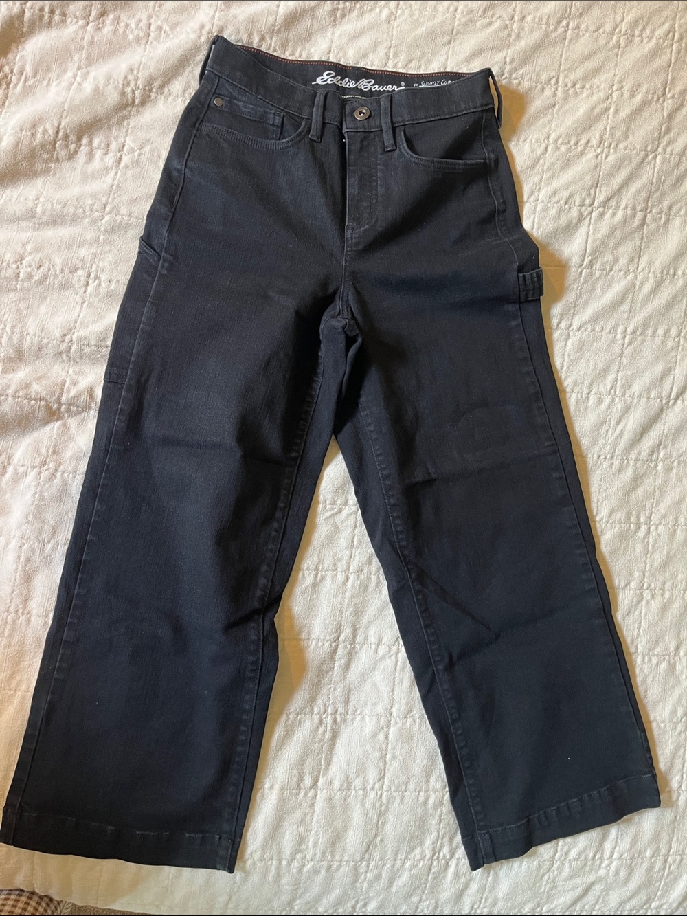 Eddie Bauer Men's Black Wide Leg Cropped Carpenter Jeans